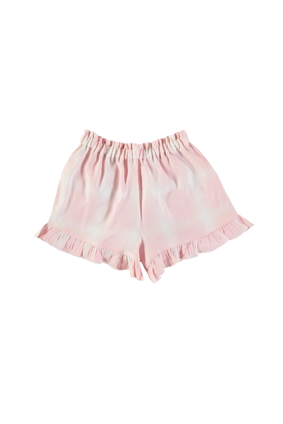 PANTALÓN CORTO VOLANTE TARTÁN ROSA Y BLANCO