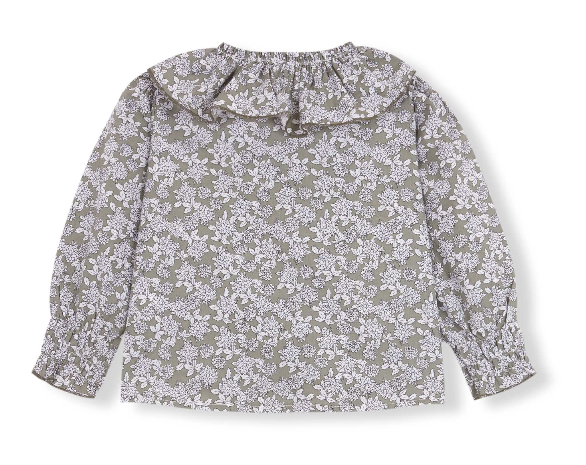 blusa volante verde flor blanca