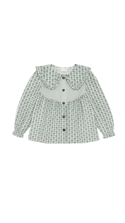 BLUSA CONTRASTE FLORES RAYAS VERDES