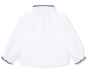 blusa oxford crudo cuello volante alto